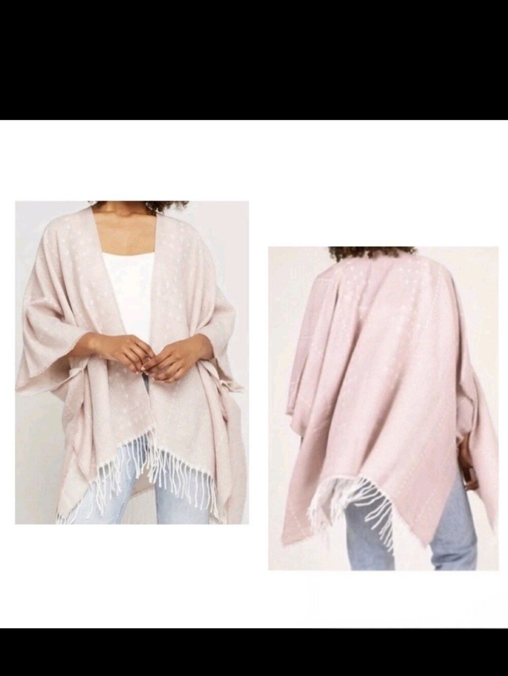 Gentle Fawn Sweater Womens M/L Pink Kimono Cardigan Open Front Fringed Cover Up